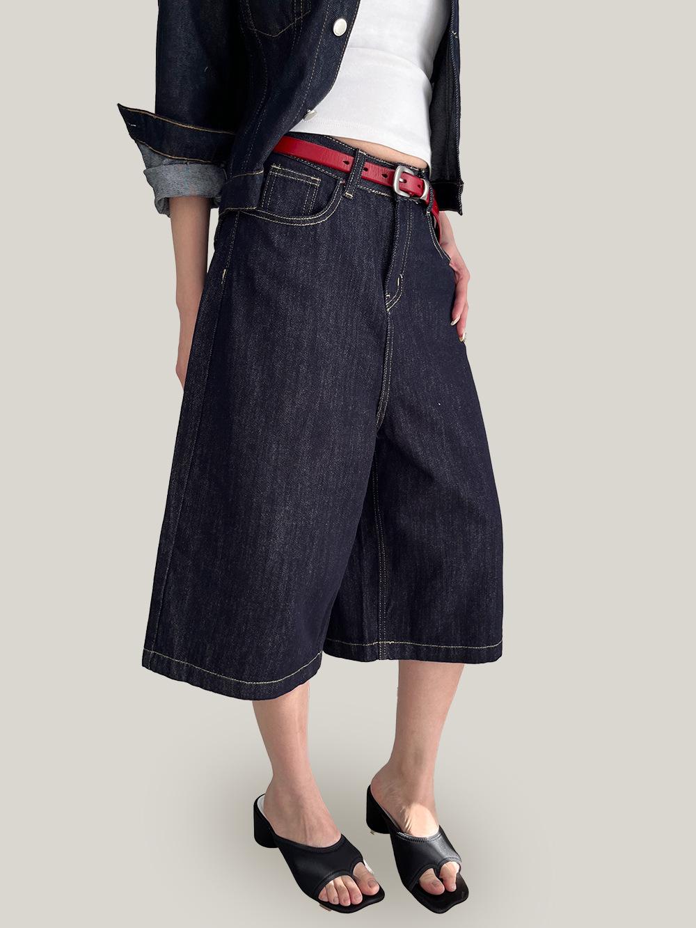 Yuyi Spring 2026 Women s Wide-Leg Denim Mid-Length Pants - Versatile High Street Style Extra Large