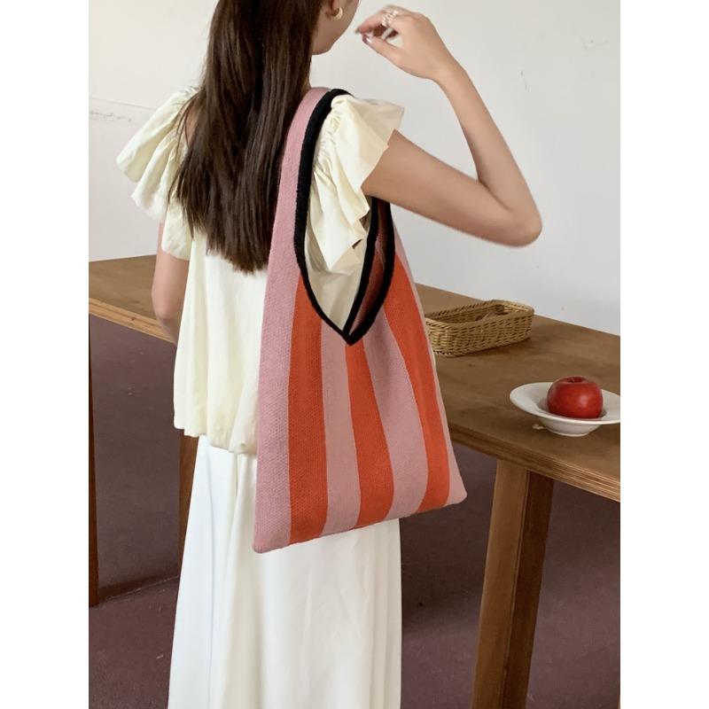 Knit Bag Braided Bag Niche Striped Shoulder Bag Simple Fashion Women's Bag Handbag Shopping Bag