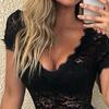 Women Jumpsuit Solid Color Hidden Zipper Slim Fit See-through Lace Summer Romper Party Clothes