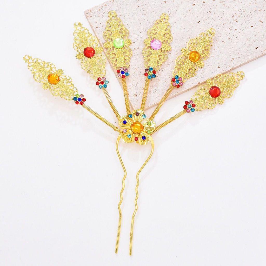 Dai Ethnic Gold Leaf Hairpin: Traditional Thai Headdress for Hanfu & Festival Performances