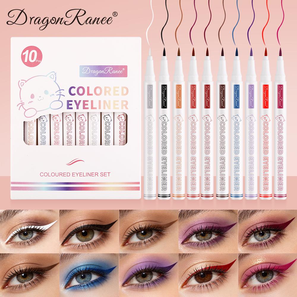 

10pcs/box Matte Purple Liquid Eyeliner Pencil Set Waterproof Makeup Ultra-thin Lasting Quick-Dry Colorful Liquid Eye Liner Kit 7ml