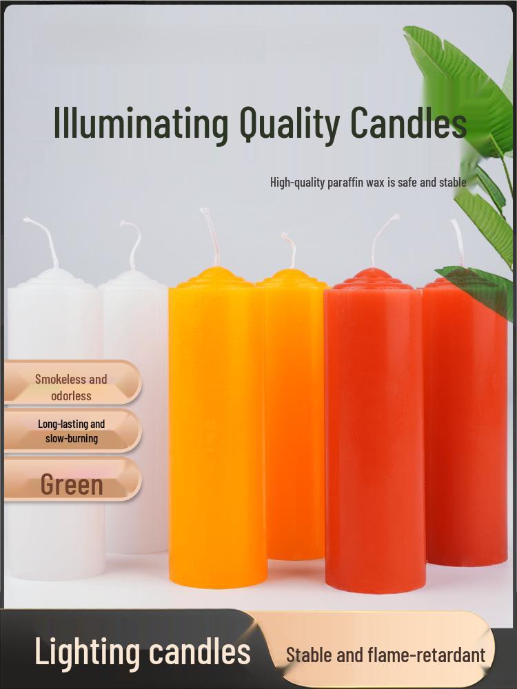 Smokeless Odorless Long-Lasting Emergency Candles: White, Yellow, Red, Thick Cylindrical for Holidays