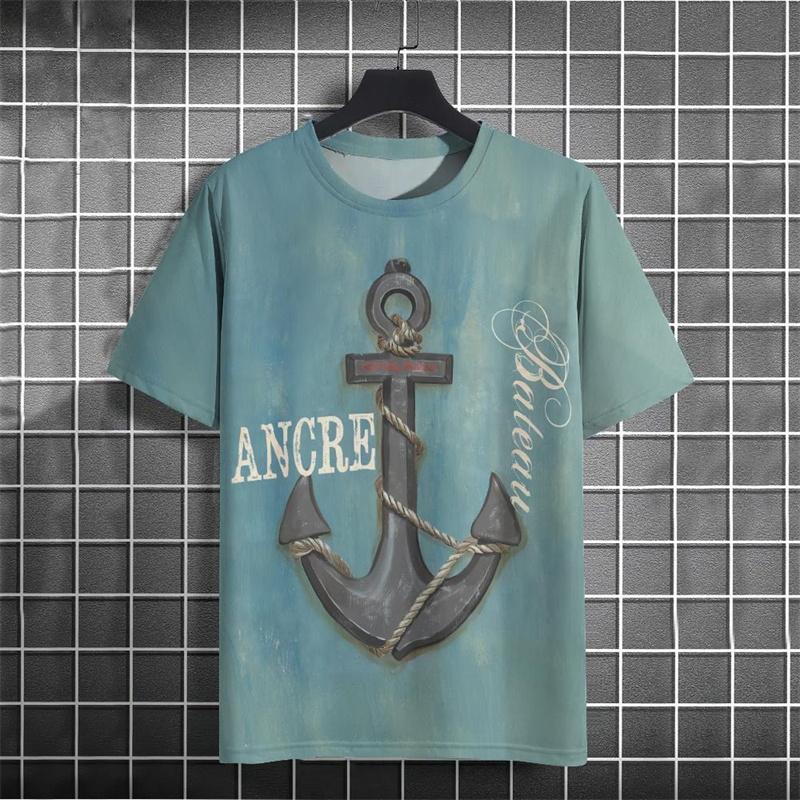 Retro Style Anchor Graphic Men T-shirt Street 3D Print Casual Fashion Stripe Short Sleeve T Shirts Summer Daily Trend Men's Tees