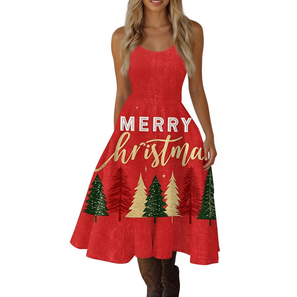 Women's Retro Off-Shoulder Sexy Printed Dress for Christmas Party
