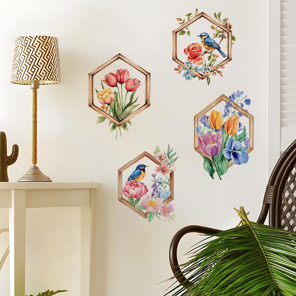 Beautiful Painted Flower House Wall Stickers Self-Adhesive for Bedroom Living Room Hallway Home Decor
