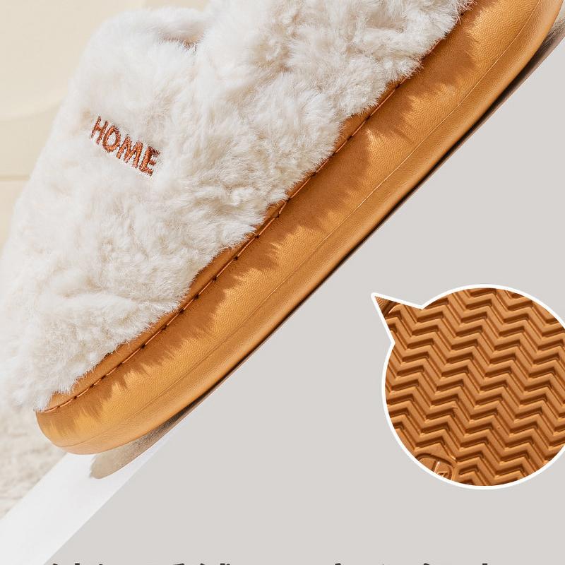 Slippers Women's Winter Home Warm Non Slip Plush Shoes Men Wearing Outside
