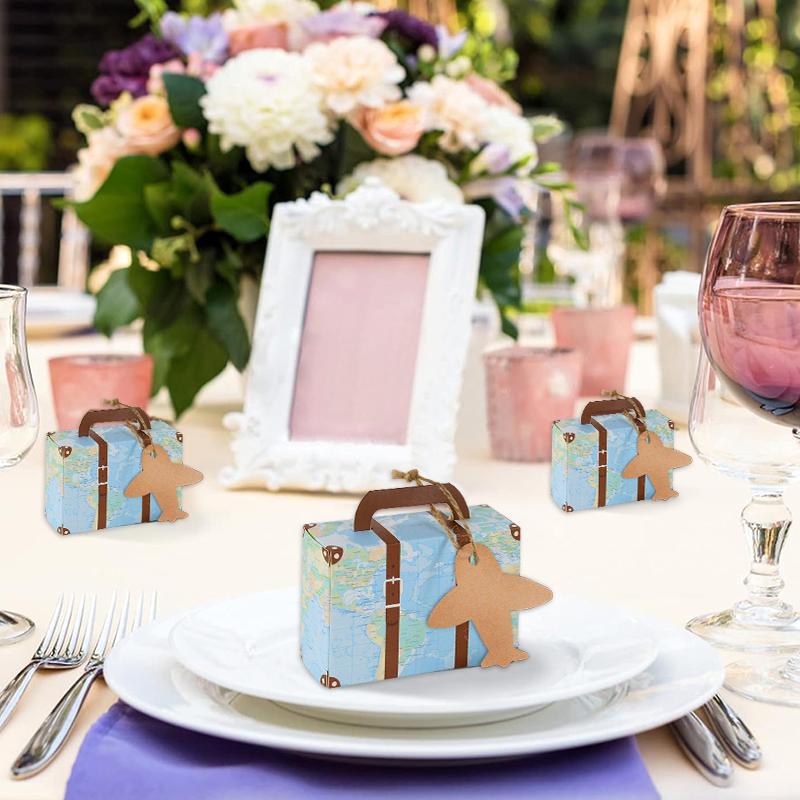 5/10Pcs Mini Suitcase Boxes with Tag Wedding Favors Candy Gift Box for Guests Kids Travel Theme Birthday Party Decor Supplies