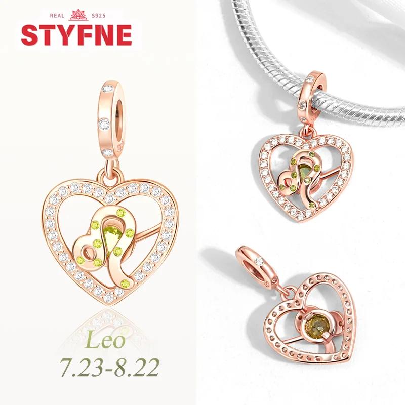 copper Twelve Constellations Heart Charm Bead Charms Bead Gemini Capricorn for Authentic Bracelets Diy Jewellery Gift for Women