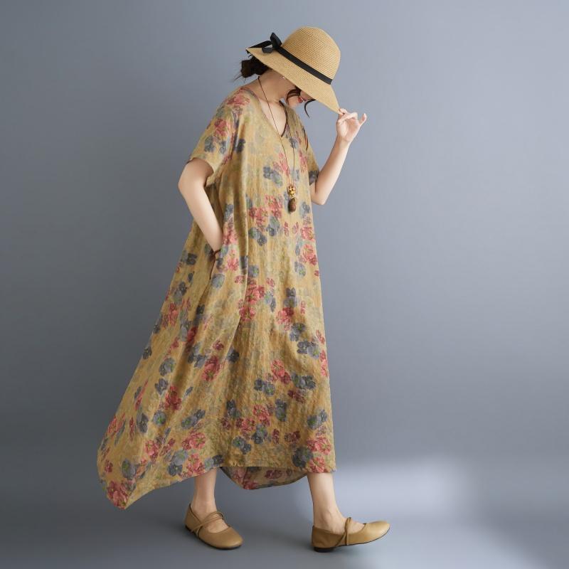 DIMANAF New 2026 Women Plus Size Summer Beach Sundress Loose Casual Maxi Lady Floral Print Dress Long Dress