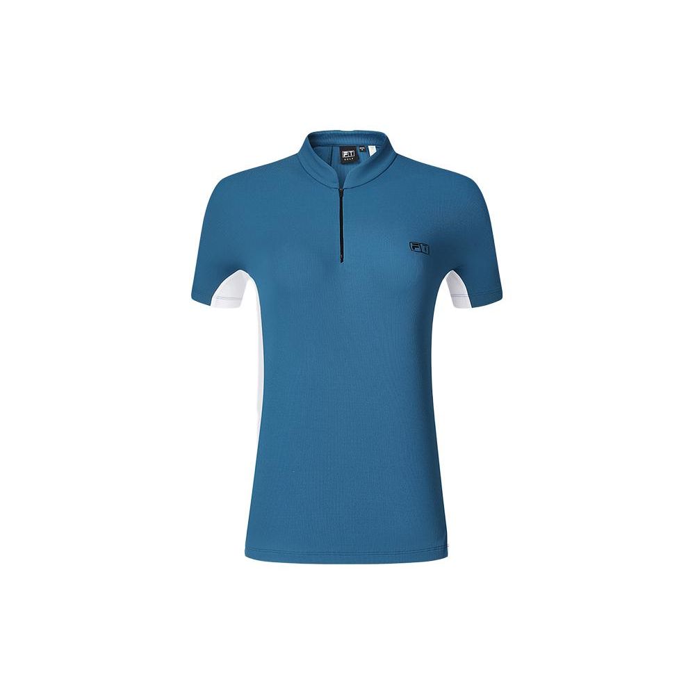 Fila Color Block Stand Collar Golf Knit Short Sleeve T-Shirt Women Tops Loco-Blue A11W415106F-DG