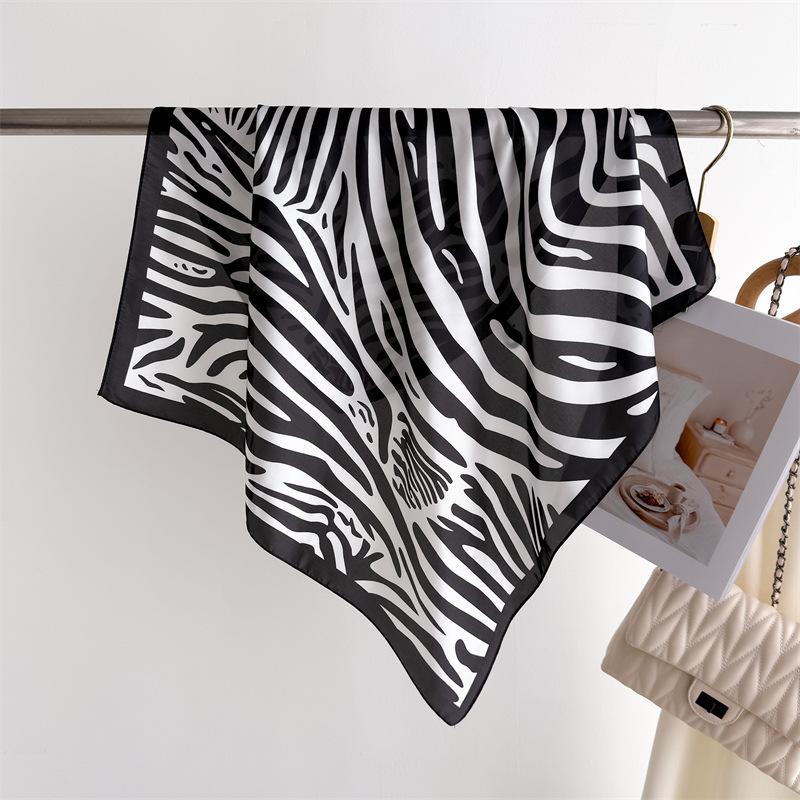 70*70cm Women's Imitation Silk Square Scarf Luxury Stripes Print Wrap Foulard Neckerchief Bandannas Hair Skinny Tie Hijab Shawls