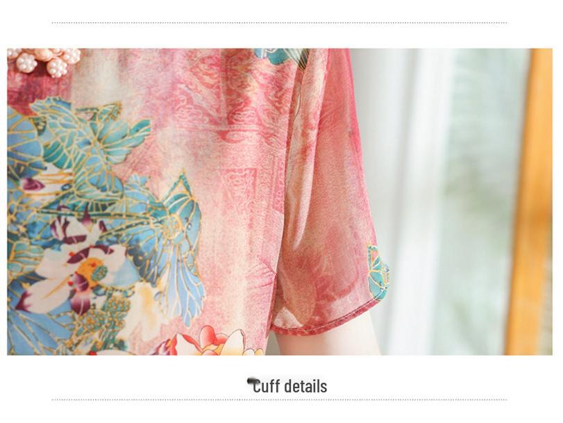 Printed Chiffon Cheongsam Dress - Women's Summer Mom Outfit, Mid-Length Temperament Style.