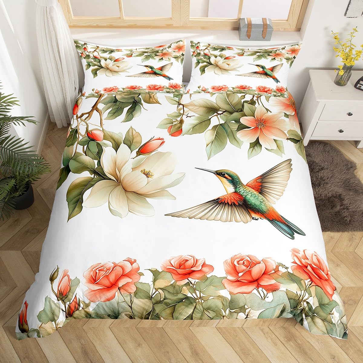 

Пододеяльник с колибри и цветами, Постельный комплект с птицами, Синий, Зеленый, Весенний, Дикие животные, Ботанический, Чехол для одеяла, Полиэстер, Чехол для одеяла EU single(135x200cm)