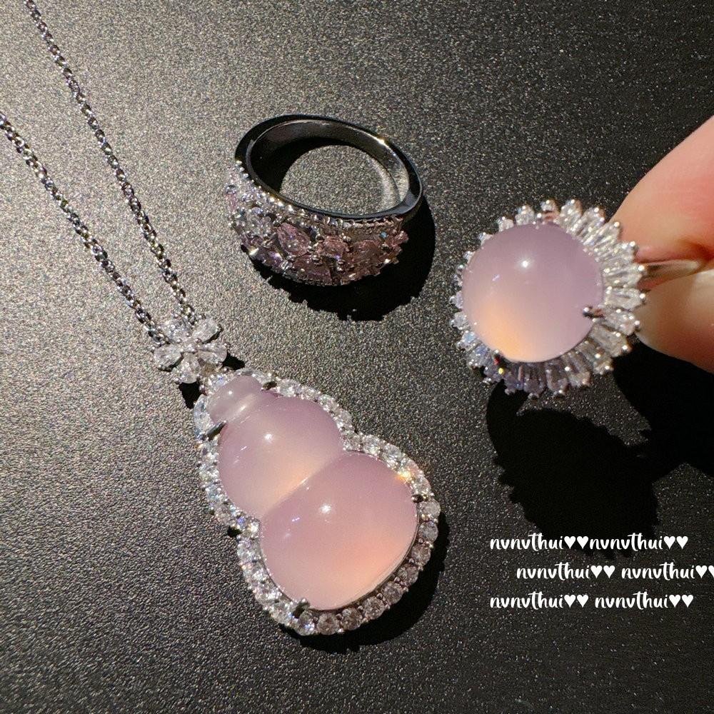 Madagascar Chalcedony Gourd Pendant Necklace, New Chinese Style, Sunflower Pink Purple Chalcedony Ring, Combination
