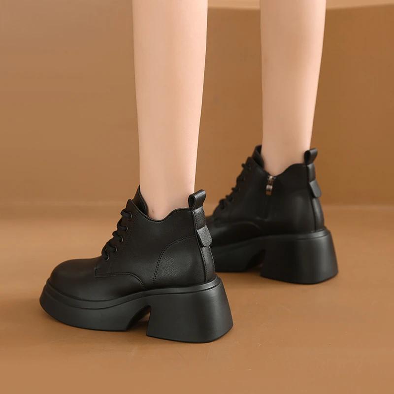 fashion Shoes for Women 2024 Brand Lace Up Women's Boots Outdoor Modern Boots Women Round Toe Platform Square Heel Side Zip Shoes Female