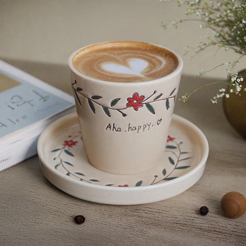 

Creative Ceramic Coffee Mug Hand Painted Floral Design Under Glaze High Aesthetic Latte Cup 200ML