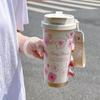 Woman Flower Coffee Mug 500ml Stainless Steel Vacuum Flask Straw and Directly Drinking Insulated Tumbler Thermal Cup Gift