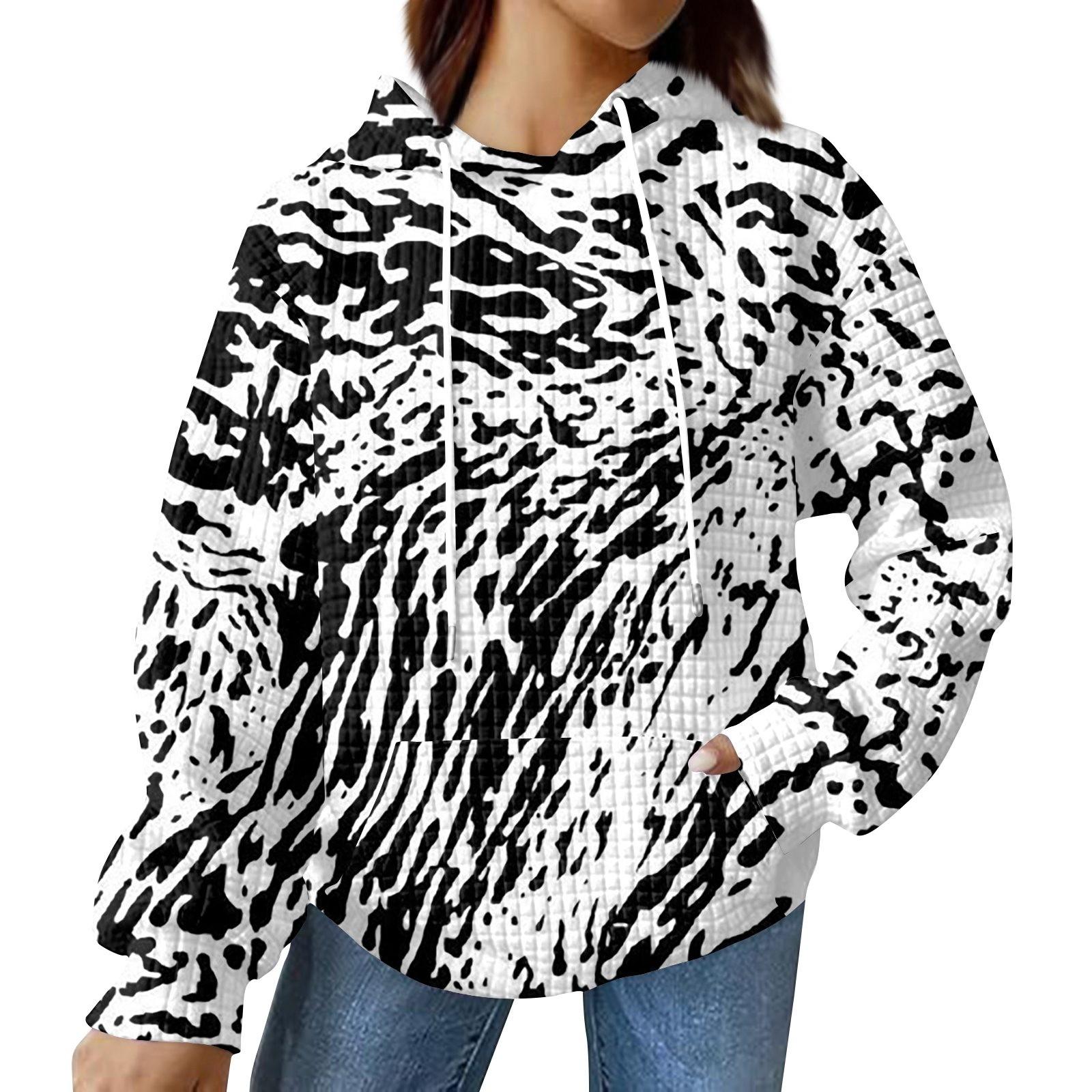 

Женский модный свободный свитер с капюшоном, спортивная одежда с длинными рукавами, топ с камуфляжным принтом, повседневная толстовка с капюшоном L чёрный