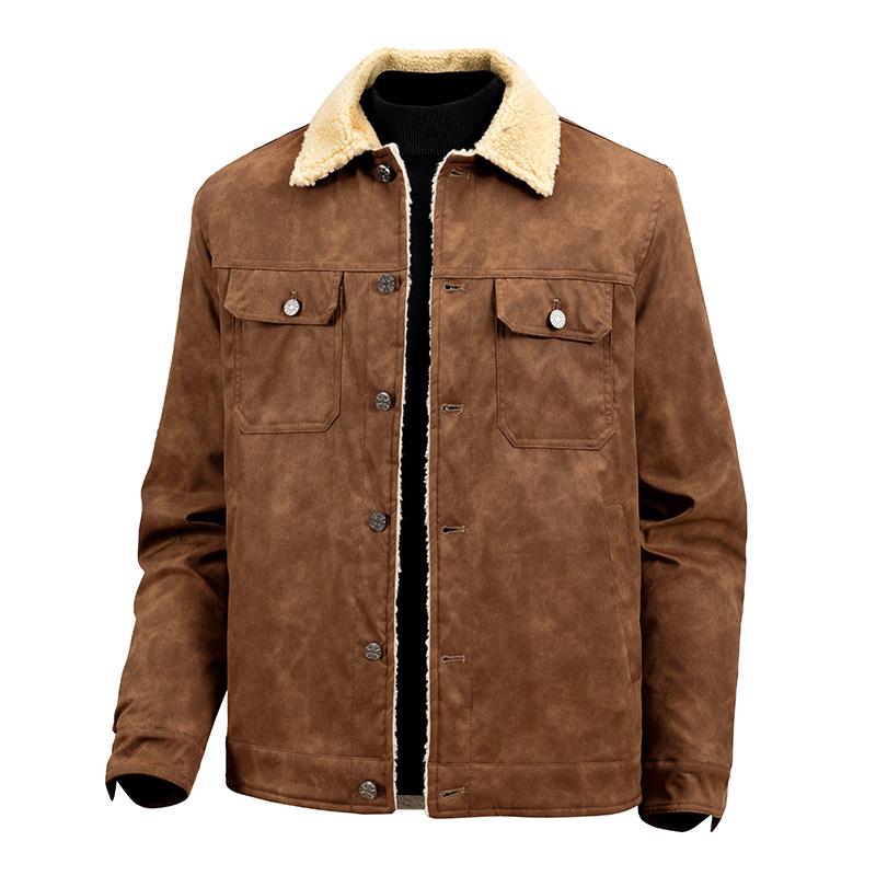 European Size Men s Jacket Lamb Wool Winter Wear Fleece Thickened Lapel Men s Loose Top Coat S (European code)