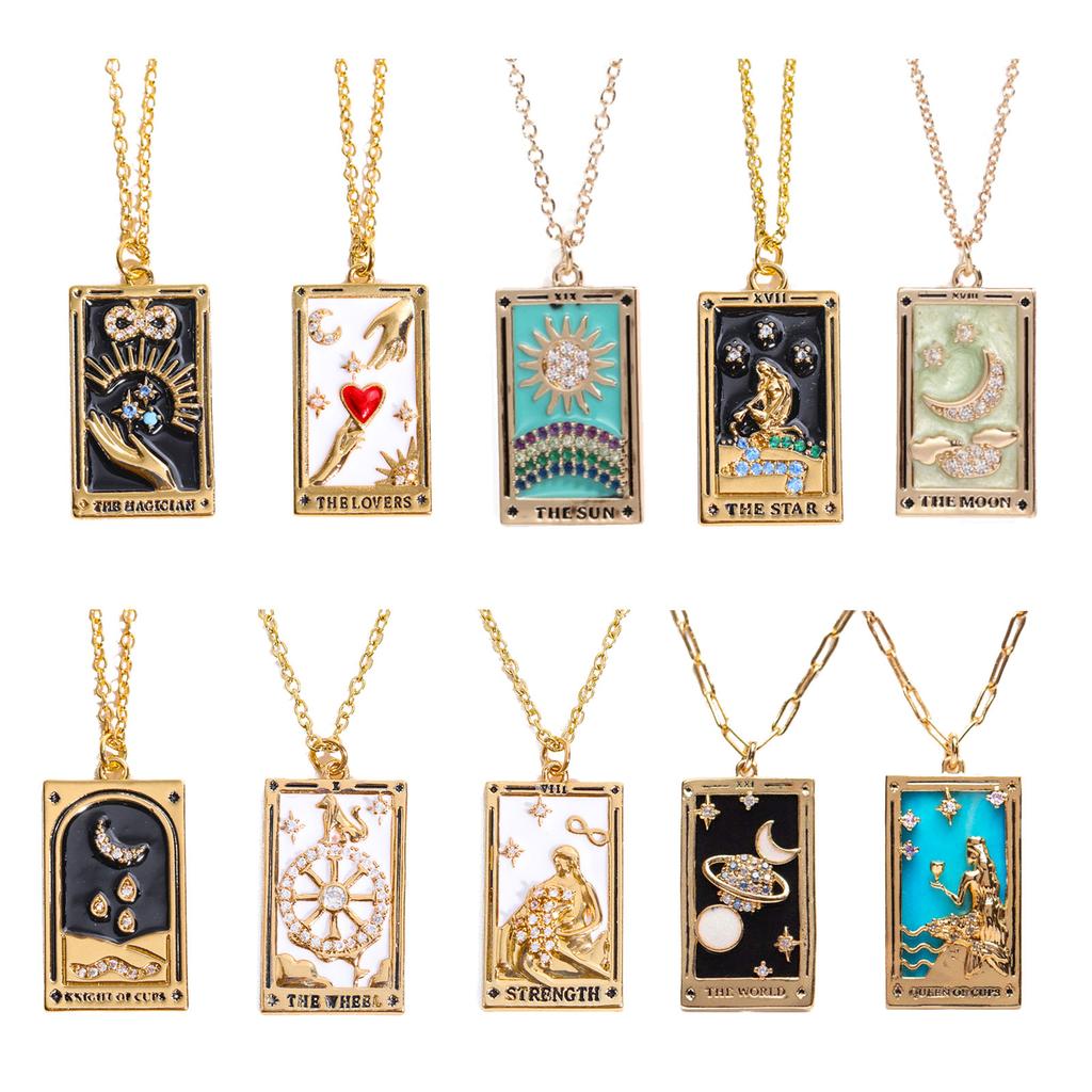 Retro Tarot Square Pendant Necklace Adjustable Chain Necklace Copper Texture Perfect for Daily Wear and Various Occasion