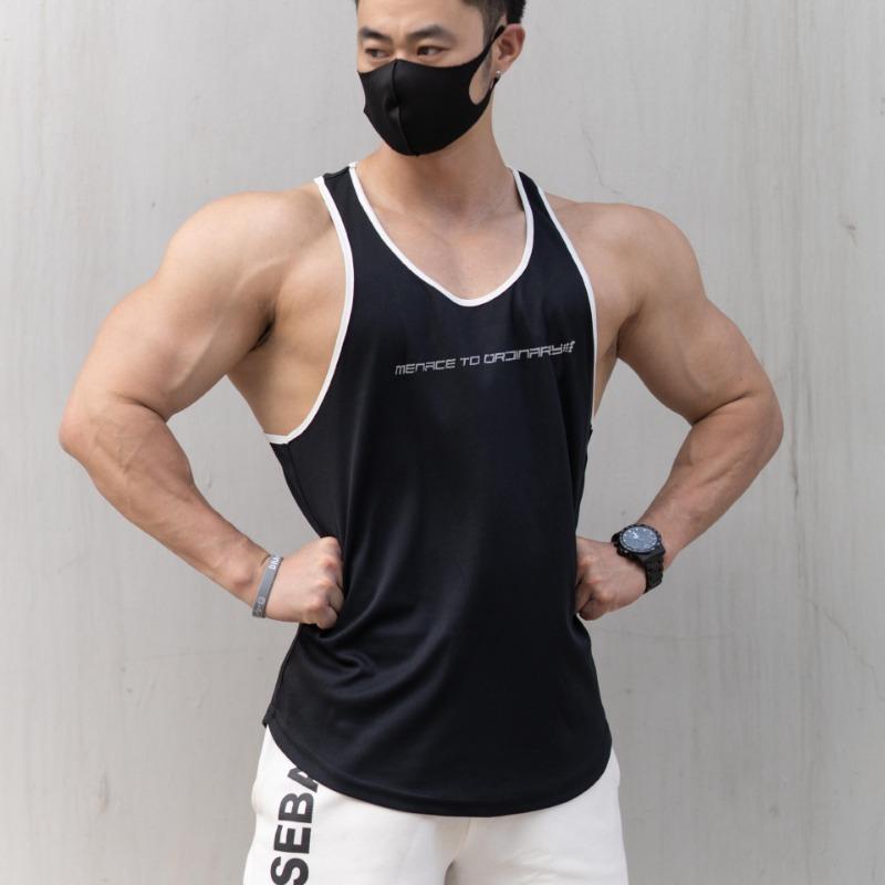 New Sports Vest Men's Muscle Slim I-character Waistcoat Training Sleeveless T-shirt Fitness Clothes