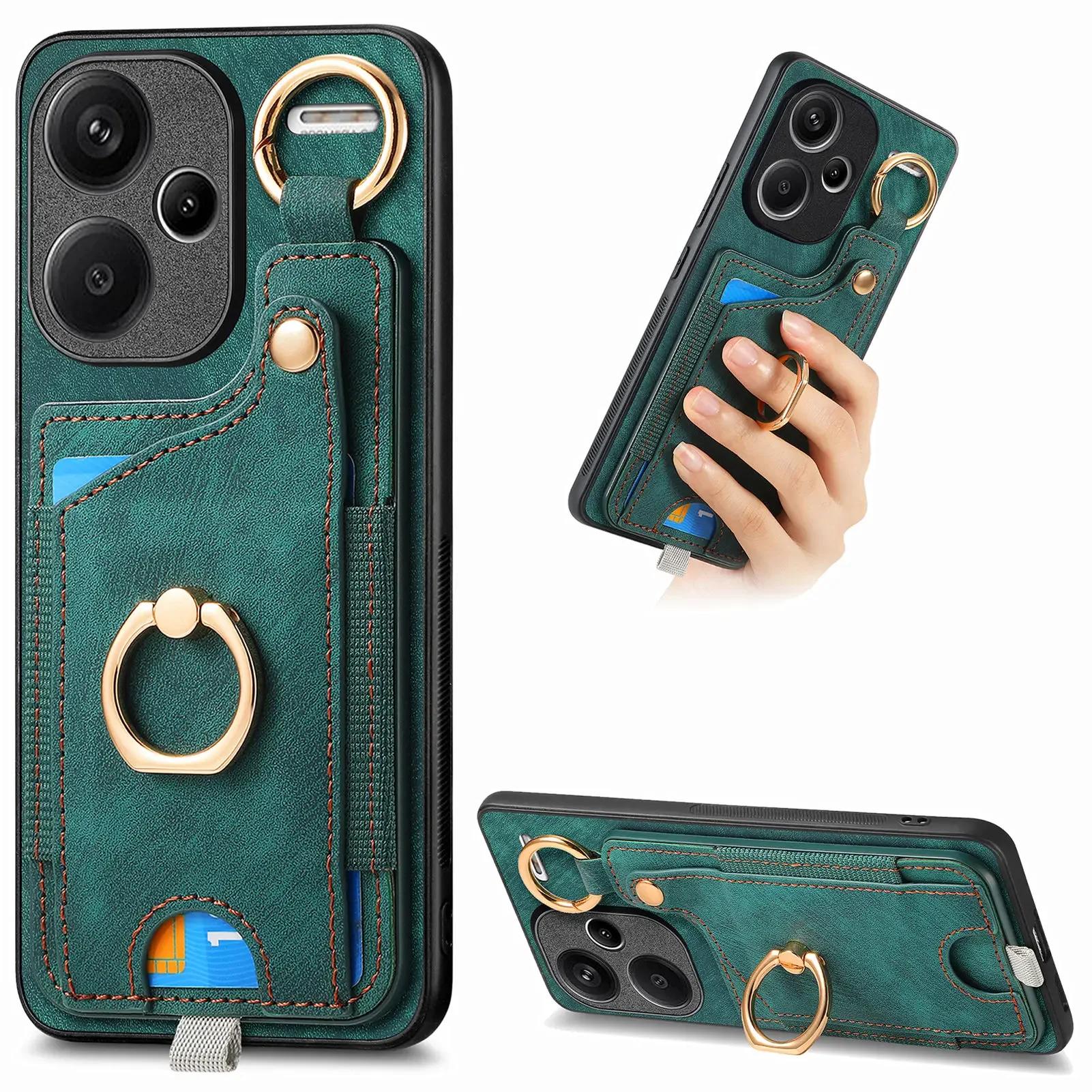 

Тримач для пальця Картхол Гаманець Шкіряний чохол Для Xiaomi Redmi Note 13 12 Pro Plus 13C 12T 11T POCO X6 X4 X5 F5 Сумка Магнітна кришка For POCO X4Pro 5G зелений