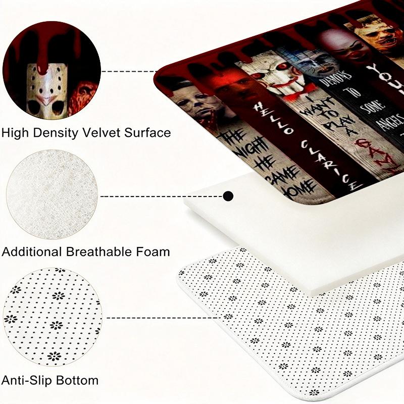 Horror Halloween Flannel Kitchen Mat Christmas Soft Area Rug Non Slip Floor Carpet Home Decoration