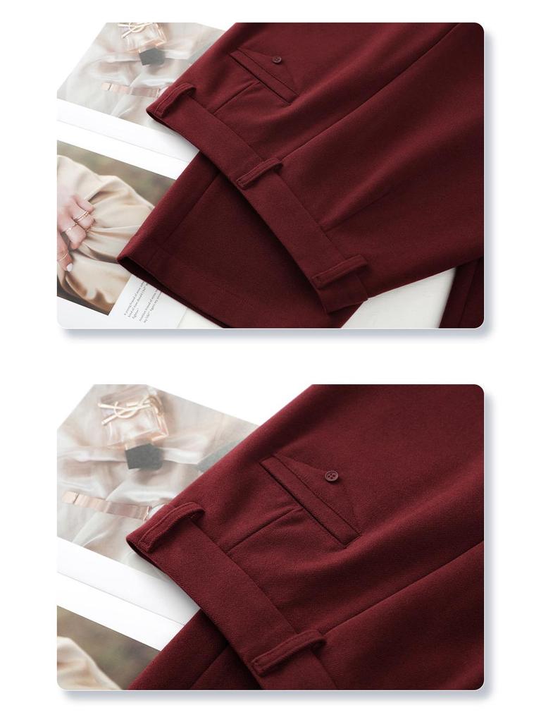 2024 Women's Beige Wool Wide-Leg Slimming High-Waisted Casual Pants