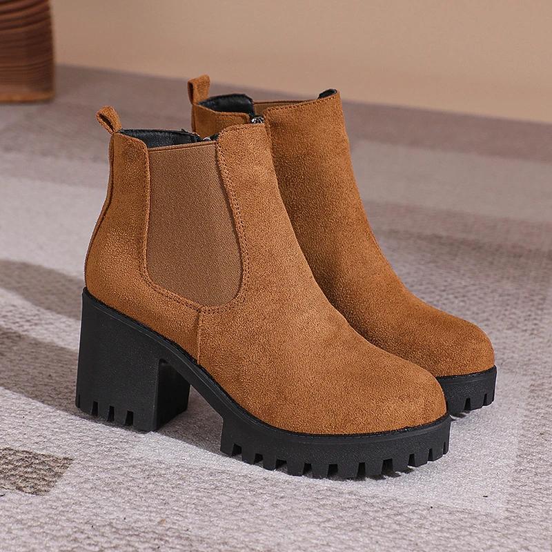 Women Designer Elegant Platform Round Toe Zipper Ankle Boots Women Autumn Winter Comfy Platform Short Boots Shoes for Women