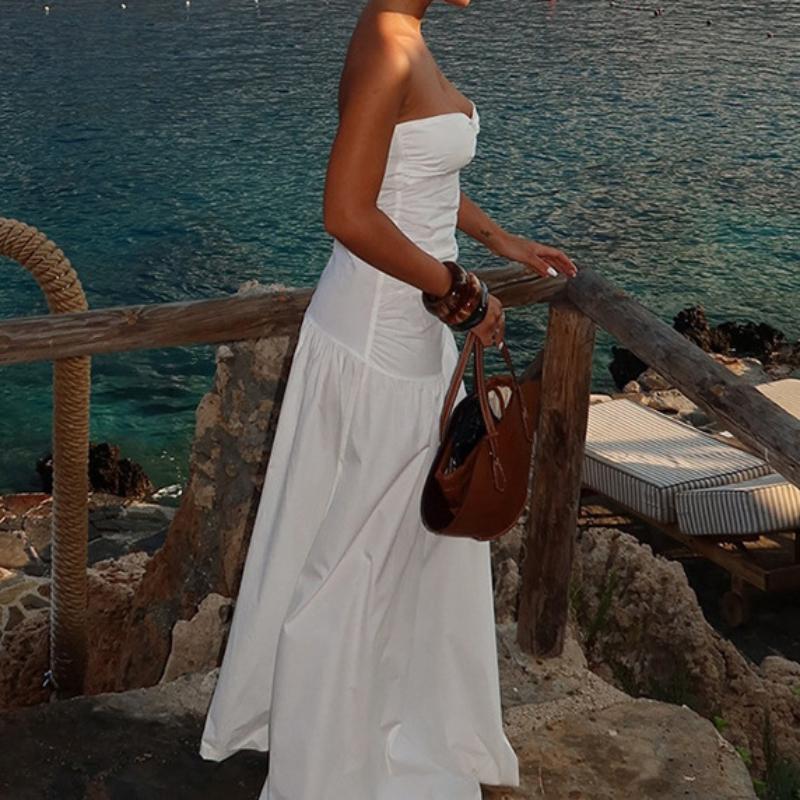 European and American Summer Beach Style Strapless Hollow Dress for Women's Wear