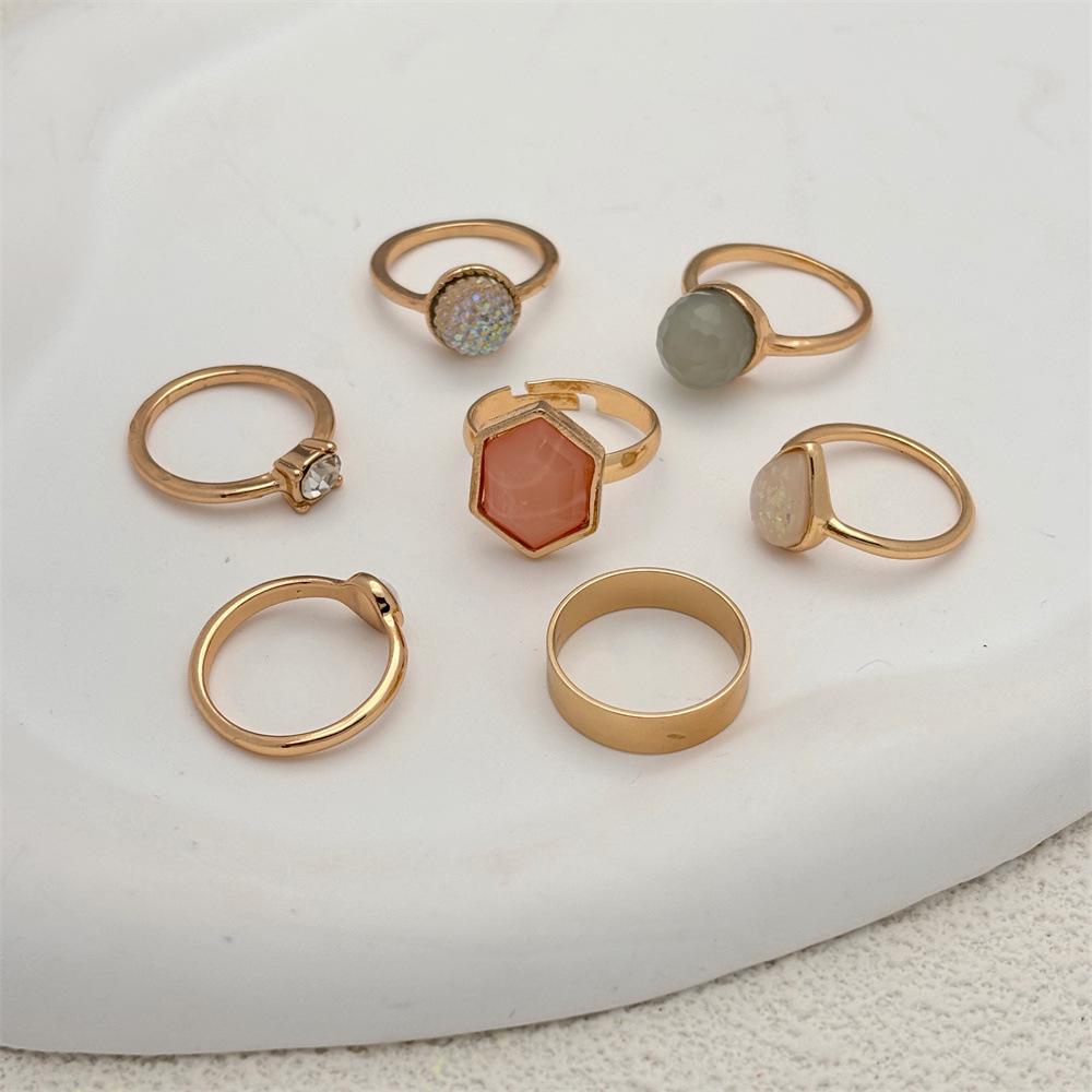 Starry Resin Geometric Ring Set - Fashionable Seven-Piece Collection