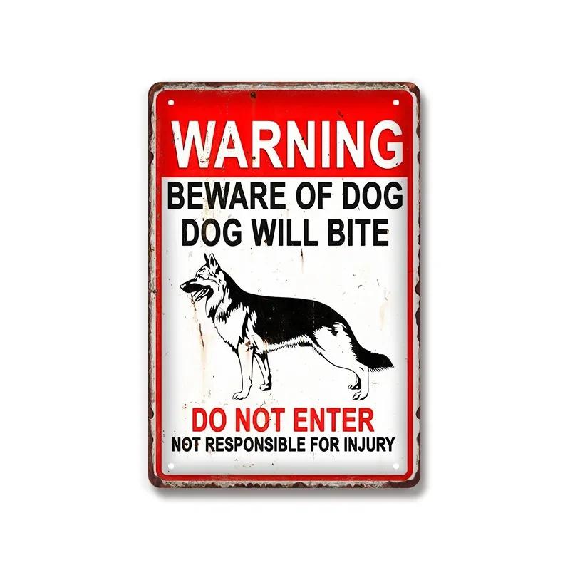 Vintage Warning Dog Metal Tin Sign for American Creative Sheet Painting Animal Wall Decoration Made of Old Iron Signs 8x12 inch