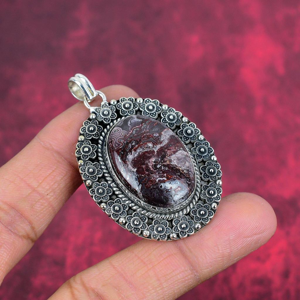 Crazy Lace Achat Edelstein Schmuck, 925 Massiv Sterlingsilber Anhänger, Handgefertigter Anhänger Neuestes Design Schmuck Geschenk für Ehefrau