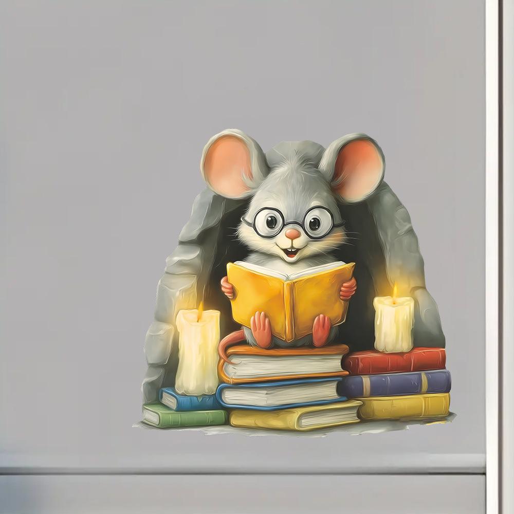 Cartoon Cute Mice Reading Books, Mouse Holes, Living Room, Study, Home, Wall Decoration Stickers