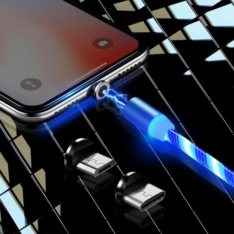Glowing Cable Mobile Phone Charging Cables Led Light Micro Usb Type C Charger For Samsung Iphone Magnetic Phone Charge Wire Cord