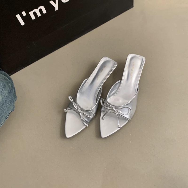 Fashion Women Summer New Luxury Brand High Heel Sandals Versatile Simple Slim Heel Sandals Bowknot Slippers