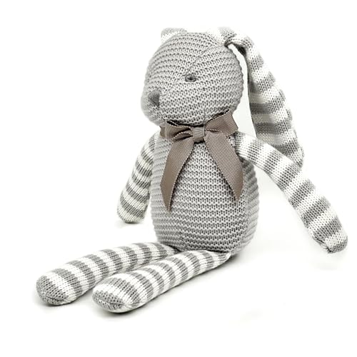 FLUFFYFUN 100% Organic Cotton Baby Toy Rabbit Plush Toy, 18cm (Gray)