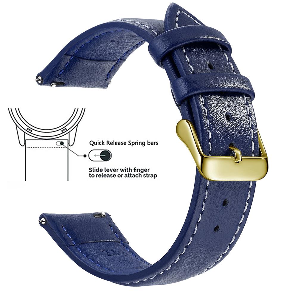 Echtes Lederarmband aus Narbenleder, Schnellverschluss 18mm/20mm/22mm Uhrenarmbänder, Passend für Samsung Galaxy Watch, Garmin Huawei Watch