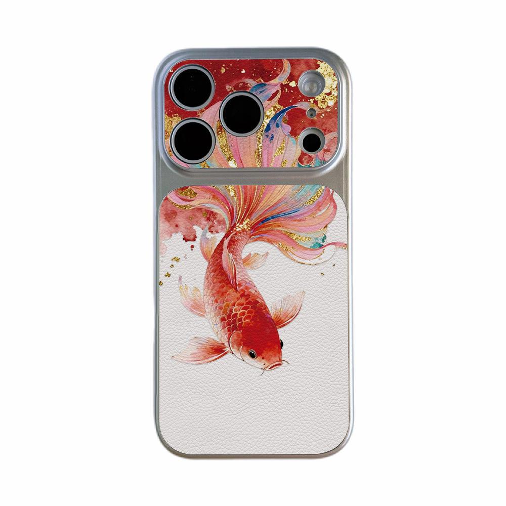 Electroplated lambskin colored koi is suitable for Apple 16/15/14/13promax mobile phone case 12/11 anti-drop
