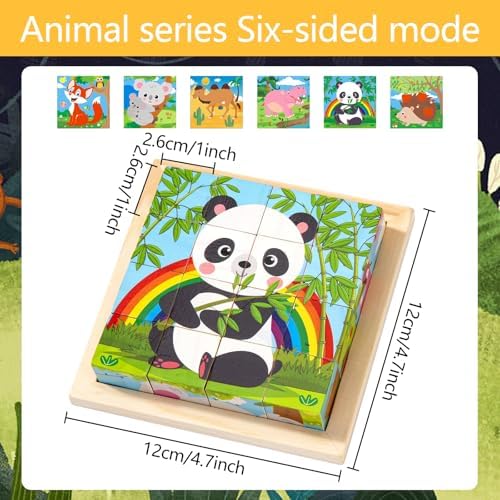 6-in-1 Wooden Cube Puzzle, 3D Montessori Educational Toy for Toddlers, Develops Hand-Eye Coordination, Perfect for Boys & Girls Ages 1-4