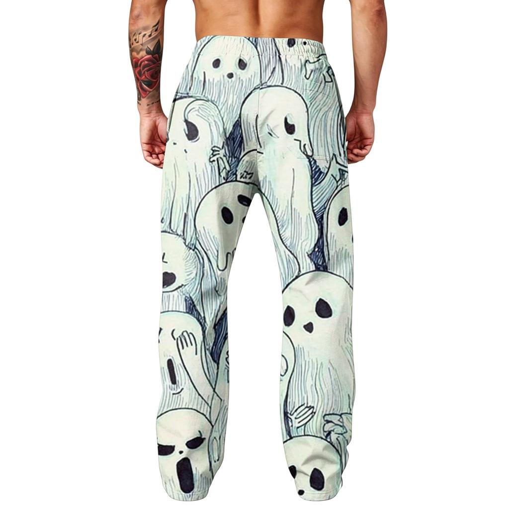 Men's Wide Leg Printed Jogger Pants with Pockets for Casual and Athletic Wear