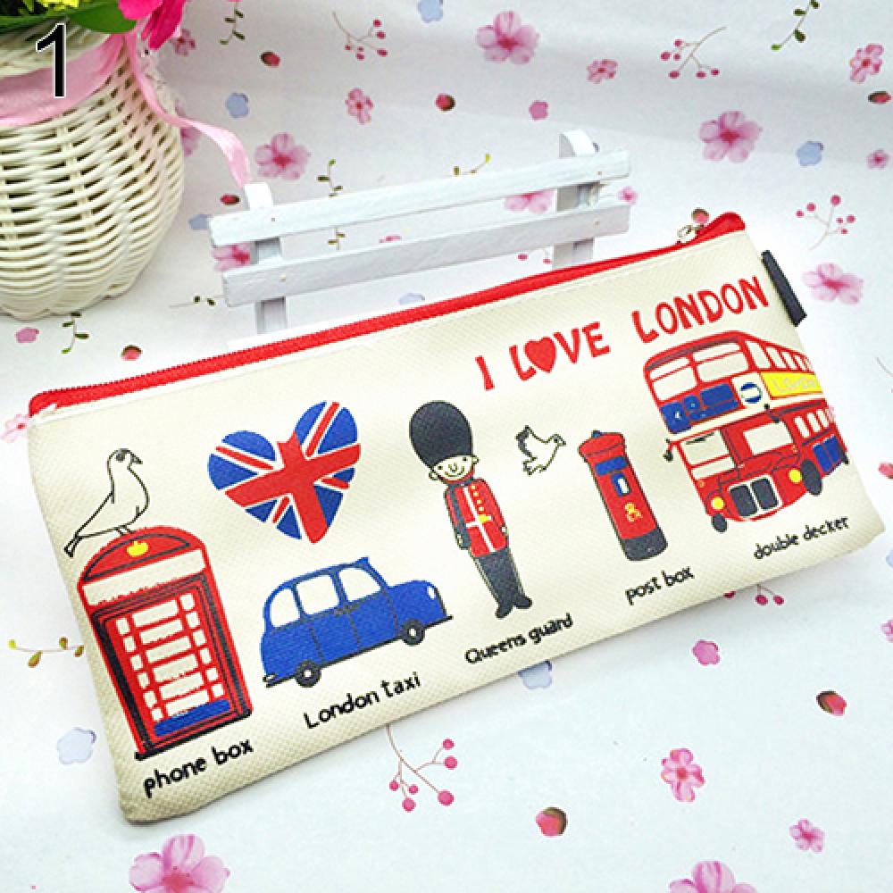

London Style Pencil Case Pen Case Kawaii Cosmetic Pouch Coin Purse Stationery Large Capacity Pencil Case School Pencil Pouch білий