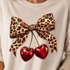 Leopard Bow Cherry Heart Graphic Tee, Retro Aesthetic T-shirt, Soft Cotton