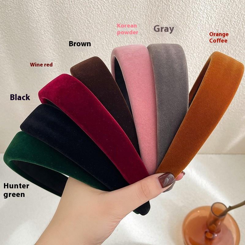 Korean Retro Elegant Velvet Sponge Headband Winter High Cranial Top Wide Edge with Red Press Hair Clamp