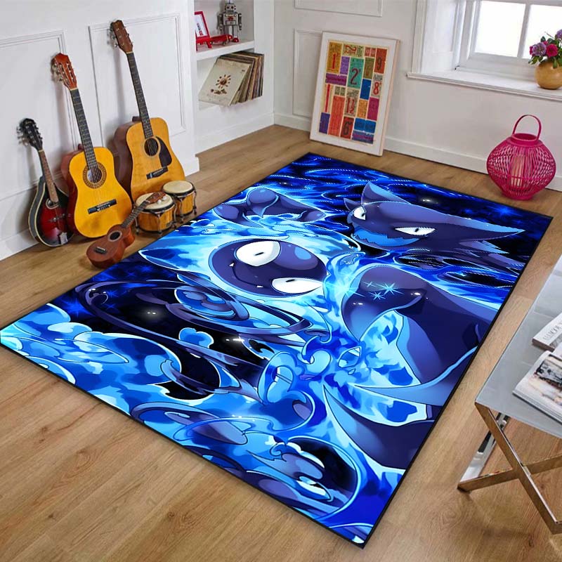 Best Seller! P-Pokemon Cartoon Carpets with Gengar Printed, Living Room Bedroom Floor Mat Balcony Garden Non-Slip Rug Great Gift