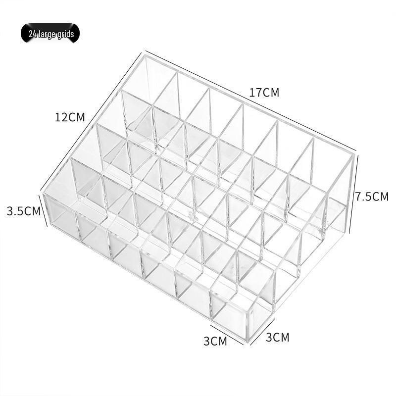 24-Slot Transparent Lipstick Organizer - Desktop Cosmetic Storage & Display Box