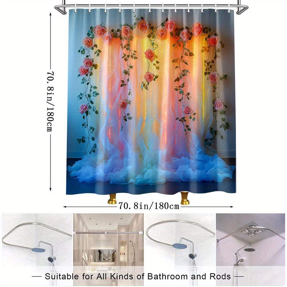 Romantic Floral Shower Curtain, Elegant Rose Design For Bathroom Decoration, Soft And Smooth Polyester Fabric Shower Curtain