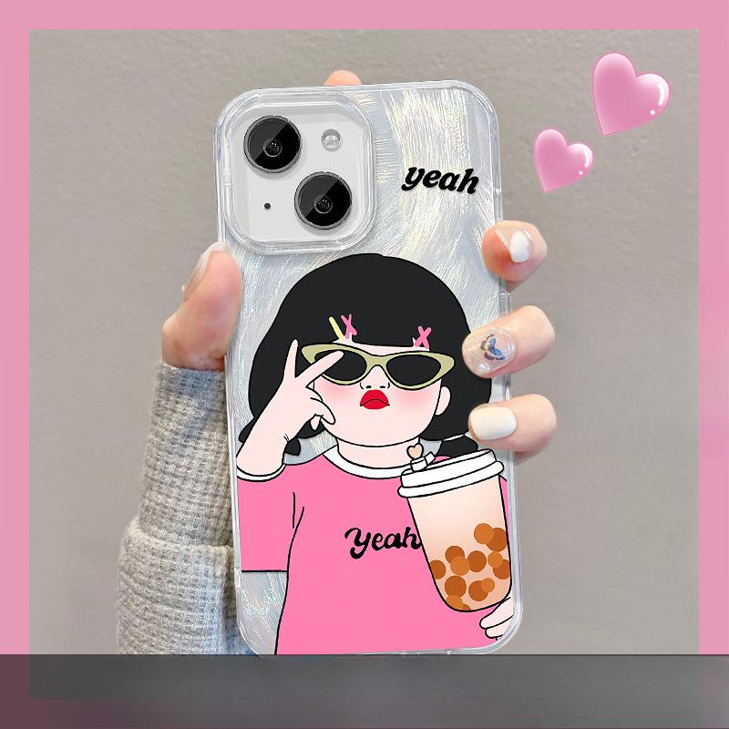 Applicable To Apple 15 Mobile Phone Case Iphone14promax Sweet Cool Girl Stand 13 Feather Yarn Laser 12 High-end Sense