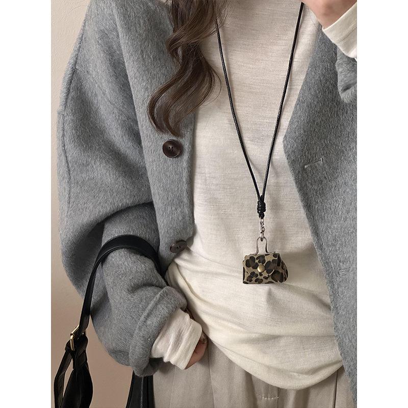 Retro Leather Coin Purse & Earphone Case Necklace - Women's Crossbody Lanyard & Sweater Chain Accessory