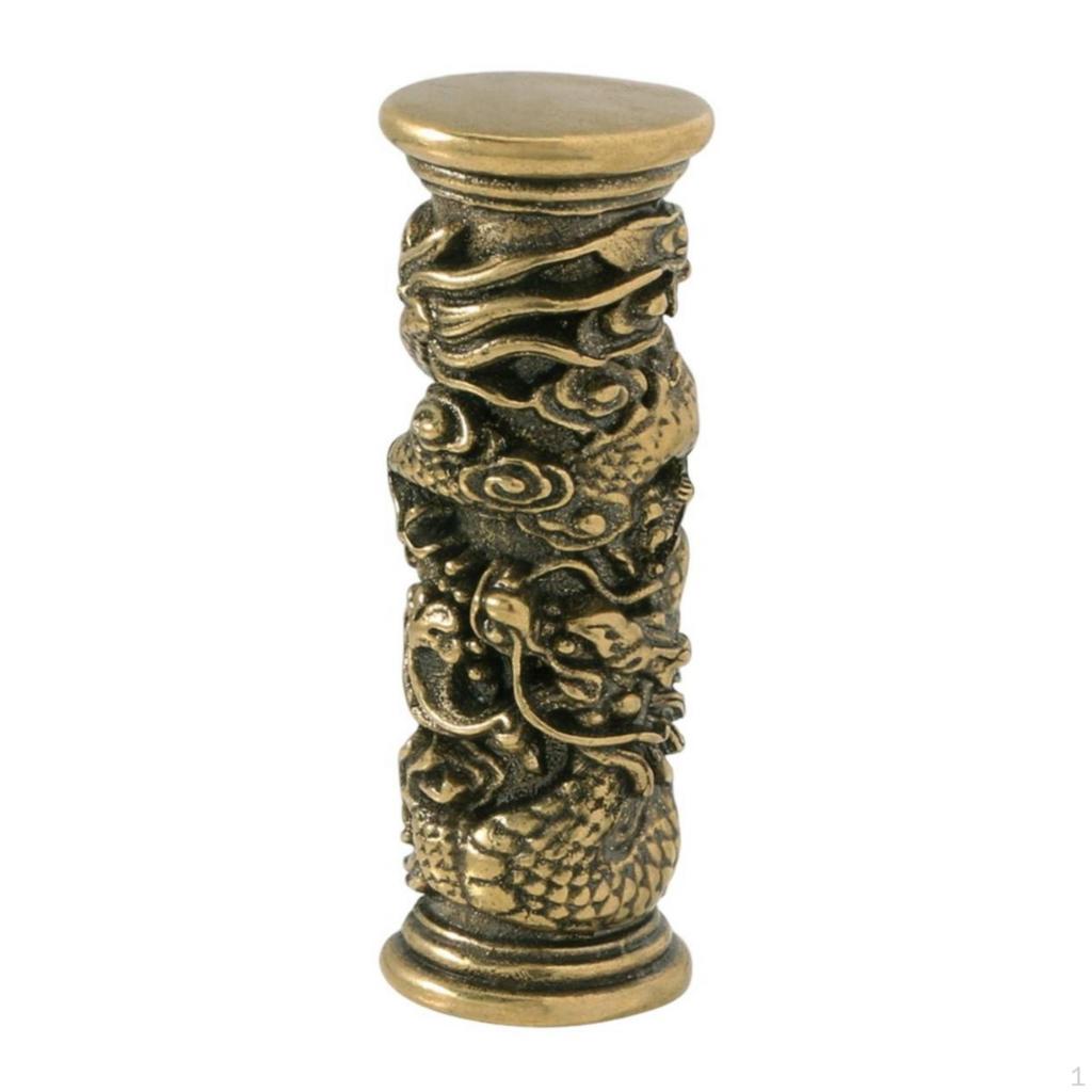 Dragon Pillar Ornament with Raised Design Brass Carving Antique Style for